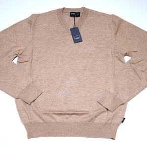 New Hugo Boss V neck Beige Camel Wool Sweater